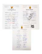 TASMANIA: 1995/96 - 1998/9: Three different fully signed team sheets, for Sheffield Shield matches, with a fine (and duplicated) range of autographs including Boon, Miller, Cox, Ponting, Young, Divenuto, Ridgway, Marsh and Wright. (3 sheets).