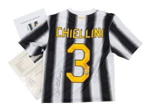 A GIORGIO CHIELLINI SIGNED JUVENTUS JERSEY An official Juventus garment with Nike numbered label, attractively signed and endorsed "3" by the player; accompanied by a JamesA GIORGIO CHIELLINI SIGNED JUVENTUS JERSEY Spence Authentication certificate (and numbered label), together with an additional CofA.