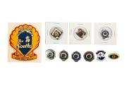 SOUTH ADELAIDE FOOTBALL CLUB: Membership pins and medallions: 1951, 1963, 1968, 1974, 1977, 1979, 1982, 1983 and 1986 (some lacking pins) plus a Shell transfer/decal circa 1962. (10 items).