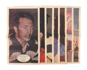 1971 SCANLENS "FOOTBALLERS" POSTERS: Group comprising #4 Bill Goggin, #6 Rod Payne, #8 Bill Ryan, #10 Daryl Peoples, #14 Russell Crow, #19 Peter Hudson, and #20 Ian Bremner; all folded; mixed condition, but nevertheless extremely scarce. (7 items)