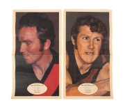 1971 SCANLENS "FOOTBALLERS" POSTER - ESSENDON: Pair comprising Paul Sproule [#1/24] and Peter Daniel [#5/24]; both folded, but nevertheless extremely scarce. (2 items)