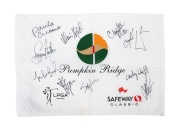 2010 PUMPKIN RIDGE SAFEWAY CLASSIC GOLF TOURNAMENT: A 33.5 x 48cm nylon tournament flag bearing ten player signatures, including those of Paula Creamer, Christie Kerr, Ai Miyazato, Yani Tseng, Michelle Wie, and Lindsey Wright.