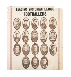 1921 McINTYRE BROTHERS "FOOTBALL CHAMPIONS" - an extremely rare advertising poster (lacking top and bottom margins) depicting the eighteen cards/players that made up this rarely seen set released by the tea and chocolate company. The players featured include Pannam, Baring, Minogue, Cubbins and Boromeo. Overall 34.5 x 30cm.