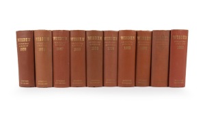 WISDEN CRICKETERS' ALMANACKS: Group of hardcover editions comprising the years 1950-59; dust jackets were not introduced until 1965. (10 items)