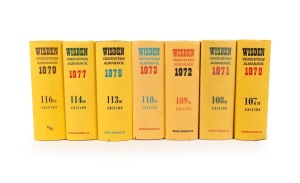 WISDEN CRICKETERS' ALMANACKS: A group of hardcover editions comprising the years 1970-73, 1976-77, and 1979; all dust jackets present. (7 items)