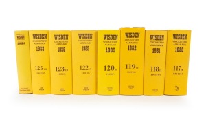 WISDEN CRICKETERS' ALMANACKS: A group of hardcover editions comprising the years 1980-83, 1985-86, and 1988, plus "An Index to Wisden Cricketers' Almanack 1864-1984"; all dust jackets present. (8 items)
