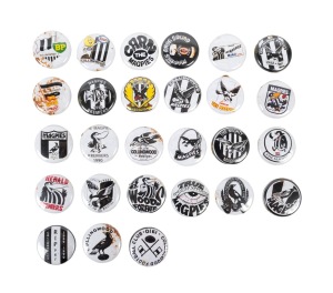 COLLINGWOOD - BUTTON BADGES: A group of c. 1960s-90s button badges; brands present include Ampol, BP, Esso, Golden Fleece, Mobil, and Shell; condition issues. (27 items)