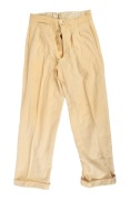 A pair of Clarrie Grimmett's pure wool cricket flannel trousers, circa 1930s, maker unknown; well worn. Provenance: The Clarrie Grimmett Collection; his family, by descent.