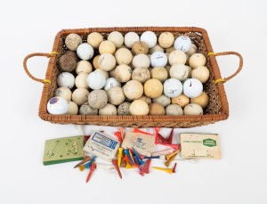 GOLF BALLS: A collection of golf balls, spanning examples from the early-20th through to the 21st century; noted three c. 1920s mesh-pattern types, as well as several c. 1930s early dimple types. (qty.)