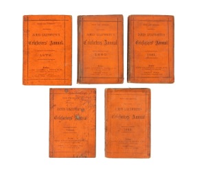 James Lillywhite's Cricketers' Annuals: 1879 (with "The Australian Twelve" photographic frontispiece), 1880 (Richard Daft's English Cricketers), 1881 (The Australian Eleven, 1880), 1883 (The Australian Team, 1882) and 1884 (The Surrey Eleven, 1883); compl