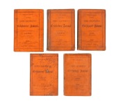 James Lillywhite's Cricketers' Annuals: 1879 (with "The Australian Twelve" photographic frontispiece), 1880 (Richard Daft's English Cricketers), 1881 (The Australian Eleven, 1880), 1883 (The Australian Team, 1882) and 1884 (The Surrey Eleven, 1883); compl