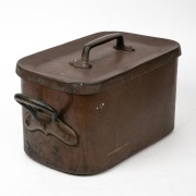 An antique copper scullery pot with lid, stamped "38", 19th century, ​​​​​​​25cm high, 49cm across the handles. - 3