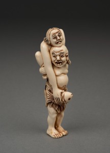A vintage Japanese carved ivory figural netsuke, Meiji period, 20th century, 7.5cm high.