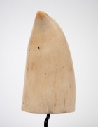 An unusual scrimshaw whale's tooth with carved penguin decoration and inset black and white photo portraits, mounted on later bespoke stand, circa 1930s, ​​​​​​​the tooth 15.5cm high. - 3