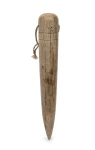 An antique turned whalebone fid, hole for lanyard, 19th century, 16.5cm long.