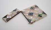 An antique mother of pearl and abalone shell calling card case, 19th century, 10.5cm high. - 2