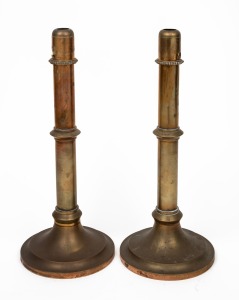 F. LASSETTER & Co of Sydney pair of antique brass spring loaded candlesticks, stamped "F. LASSETTER & Co.", 19th century, 31cm high.