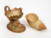 ROYAL WORCESTER antique English porcelain nautical themed shell bowl and dolphin bon bon dish, (2 items), green factory marks, ​​​​​​​the larger 12cm high.