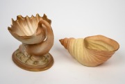 ROYAL WORCESTER antique English porcelain nautical themed shell bowl and dolphin bon bon dish, (2 items), green factory marks, ​​​​​​​the larger 12cm high. - 2