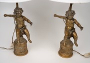 A pair of figural cast bronze table lamps, early 20th century, ​​​​​​​45cm high including the shades. - 2