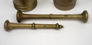 Two antique brass apothecary mortar and pestles 18th/19th century, ​​​​​​​the larger 12cm high. - 2
