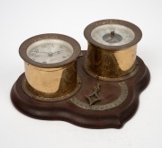 CHELSEA "SHIP'S BELL" brass cased bulkhead clock and matching barometer, mounted on timber board, 20th century, ​​​​​​​30 x 31cm. - 2