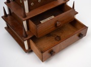 An Australian folk art cotton reel sewing tidy crafted from cedar and pine with whalebone finial and trim, 20th century, 23cm high, 25cm wide, 17cm deep. - 4