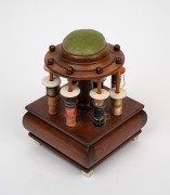 An Australian cedar folk art cotton reel sewing tidy with whale bone fittings, 19th/20th century, ​​​​​​​18cm high. - 2
