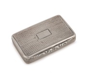 A William IV antique English sterling silver pocket snuff box with engraved decoration and gilt wash interior, made by Francis Clark of Birmingham, circa 1837, ​​​​​​​7cm wide, 61 grams.
