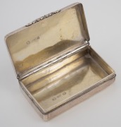 An antique English sterling silver pocket snuff box with engraved decoration and remains of gilt wash interior, made in Birmingham, circa 1849, ​​​​​​​7cm wide, 66 grams. - 2