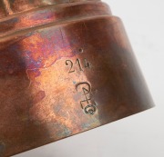 Three antique copper jelly moulds, 19th century, the largest 21cm high, 19cm diameter. - 3