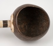 An antique maritime folk art dipping ladle, handsomely crafted from whalebone, coconut, hardwood and pearl shell, attractively finished with love heart decoration where the bowl and the shaft join, 19th century, ​​​​​​​38cm long. - 5