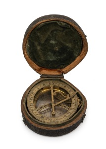 JACOB ABRAHAM of Bath, antique English equinoctial pocket sundial compass in original shagreen case, circa 1810, the case 8cm high.