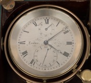 THOMAS HEWITT antique English chain fusee 56 hour marine chronometer with silvered dial, subsidiary seconds dial, housed in original three tier mahogany case with brass gimbal mounts, circa 1840s, the case 17cm high. - 2