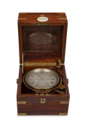 J. BLOUT THOMAS antique English chain fusee 56 hour marine chronometer with silvered dial, subsidiary seconds dial, housed in a three tier mahogany case with brass gimbal mounts,19th century, the case 19cm high.