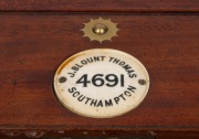 J. BLOUT THOMAS antique English chain fusee 56 hour marine chronometer with silvered dial, subsidiary seconds dial, housed in a three tier mahogany case with brass gimbal mounts,19th century, the case 19cm high. - 3