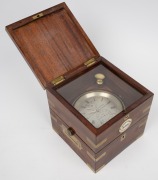 J. BLOUT THOMAS antique English chain fusee 56 hour marine chronometer with silvered dial, subsidiary seconds dial, housed in a three tier mahogany case with brass gimbal mounts,19th century, the case 19cm high. - 4