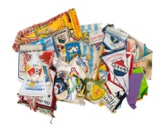 INTERNATIONAL FOOTBALL: A diverse collection of club and association pennants, mostly South American in origin but also some European, including noted F.C. Bayern M&uuml;nchen (signed), Real Madrid, FIFA, Moscow 1974 Munich World Cup, 1980 Olympics, 1982 World