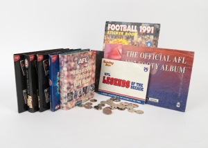 AFL: A collection remainder, mostly dating to the 1990s-2000s, including trading cards, sticker books, and commemorative medallions; some complete sets. (qty.)