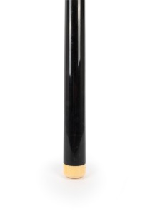 CLARK MCCONACHY - CUE: Peradon & Co. late-1950s hand-spliced ebony cue with weighted ivory butt, length 60 inches; originally marketed in catalogues as the "Clark McConachy Hand Spliced Ebony Cue", the design of this cue is based on McConachy's own person