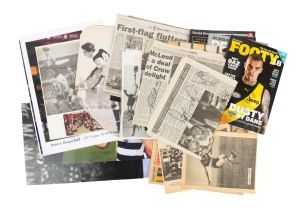 FOOTBALLER AUTOGRAPHS: A diverse collection of signatures on piece, photograph, magazine cover, etc., the signatories including Roy Cazaly, John Coleman, Dustin Martin, Laurie Nash, Bob Pratt, Dick Reynolds, Bob Skilton, and others. (20+ signatures)