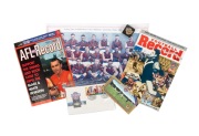 BOB SKILTON: Two different issues of Football Record, both signed to the cover by Bob Skilton, together with a 1929 Weekly Times Football Series Port Melbourne team photo (laminated), and some AFL Centenary items.