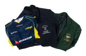 A group of Rugby Union uniform items, comprising Emilee Cherry's "Australian Sevens Rugby" guernsey, a rugby blazer with text on patch "Souths R.F.C./Australia/U.S.A.-Canada Tour 1988/World Cup Tour 1991", and a rugby blazer with text on patch "Australia/
