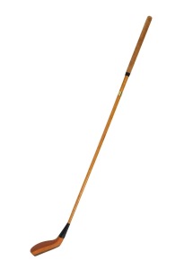 An early hickory-shafted long-nose golf club; the head with horn slip to the sole and weighted back insert; length of shaft approximately 118cm.
