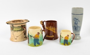 GOLF CERAMICS: A group comprising pieces by Darthmouth Pottery Devon, Diana, and Royal Doulton; the tallest 24cm. (5 items)