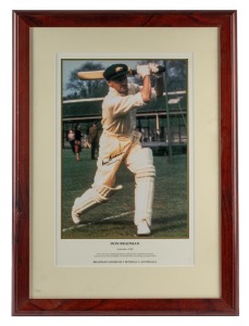 DON BRADMAN: Original signature in permanent marker on photograph print issued by the Bradman Museum, titled "Australia c. 1948"; framed and glazed, 63 x 46cm overall.