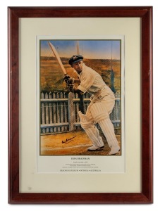 DON BRADMAN: Original signature in permanent marker on photograph print issued by the Bradman Museum, titled "South Australia c. 1935"; framed and glazed, 63 x 46cm overall.