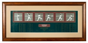 KEITH MILLER: "Frame by Frame" display showing Miller batting, limited edition #272/500 featuring Miller's original signature, CoA verso; framed and glazed, 59 x 123cm overall.