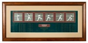 KEITH MILLER: "Frame by Frame" display showing Miller batting, limited edition #272/500 featuring Miller's original signature, CoA verso; framed and glazed, 59 x 123cm overall.
