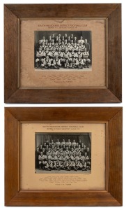 SOUTH MELBOURNE DISTRICTS FOOTBALL CLUB: Team photographs by Allan Studios (Collingwood) for the club's 1939 and 1940 Victorian Sub-District Football League (VSDFL) Premiership wins; framed and glazed, 51 x 61cm overall. (2 items)